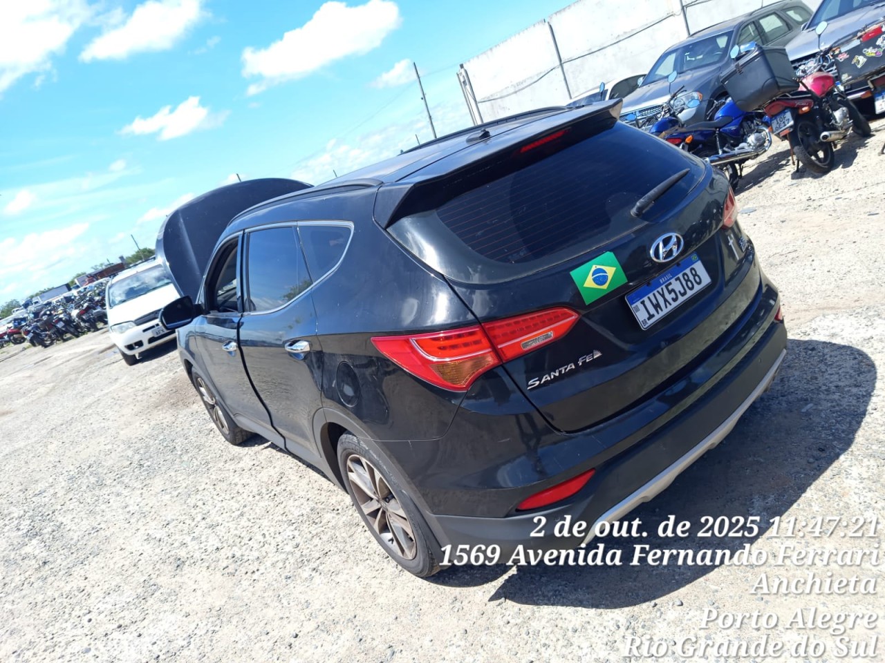 I/HYUNDAI SANTA FE V6, PLACA IWX5J88 ANO/MODELO 2015/2016 E COR PRETA